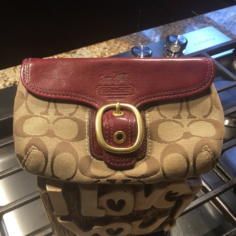 Coach Burgundy Leather/Canvas C’s Wristlet/Wallet